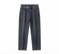 Detailed view of heavy washed dark grey straight-leg denim jeans with five-pocket design - EU 38 / Washed Black Gray