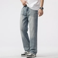 Lockere Herren-Jeans mit geradem Bein in Hellblau, gewaschen mit Vintage-Effekten - EU 28 / Hellblau