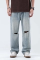Jean large bleu clair pour homme avec genoux déchirés et bords effilochés - EU 28 / Bleu