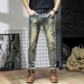 Heren slim fit retro jeans met vintage wassing en rechte pijpen voor de lente - EU 28 / Retro Gewassen Blauw