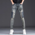 Vaqueros patchwork para hombre de corte ajustado en azul vintage con desgastes - EU 28 / Azul Gris Lavado (TY1002#)