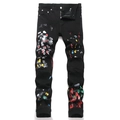 Vaqueros ajustados negros para hombre con salpicaduras de pintura y cremalleras en rodillas - EU 29 / Negro