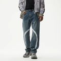 Jeans in denim a gamba dritta da uomo con schizzi di vernice e stampa grafica bianca - EU 28 / Blu Lavato (C6301#)