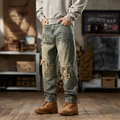 Men's retro distressed jeans with ripped details and vintage wash in a relaxed fit - EU 28 / Vintage Blue