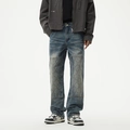 Herren Relaxed Straight Jeans in Vintage-Blau mit quadratisch gesteppten Knie-Patches - EU 28 / Retro-Waschblau (C636#)