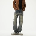 Herren-Straight-Jeans im Retro-Wash-Look mit Patch-Details und Vintage-Texturen - EU 28 / Vintage Washed Blau (C635#)