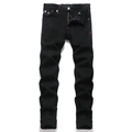 Herren Jeans in Schwarz mit geradem Bein, Stickerei und roten Kontrastnähten an Taschen - EU 36 / Schwarz