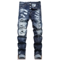 Blaue Slim Fit Punk-Herrenjeans mit Rissen, Farbspritzern und Distressed-Patches - EU 30 / Blau