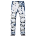 Herren Slim Fit Jeans mit starker Acid-Wash-Waschung in Blau und Weiß im Streetwear-Stil - EU 31 / Blau
