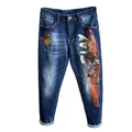 Jeans slim da uomo con stampa anime e ricamo in stile streetwear alla moda - EU 28 / Blu