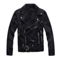 Giacca da motociclista in denim nero da uomo stile punk con zip asimmetrica e cintura - 3XL / Nero