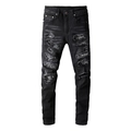Jeans neri slim da uomo con toppe strappate pesanti e dettagli in paillettes lucide - EU 28 / Nero