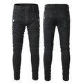 Jeans biker slim neri da uomo con pannelli plissettati e tasche con zip in metallo - EU 38 / Nero