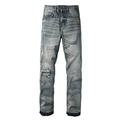 Men's retro light blue straight jeans with rhinestones and vintage wash details - EU 34 / Vintage Distressed Style (9328)