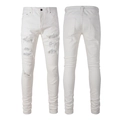 Jeans bianchi slim da uomo con dettagli strappati e toppe di strass luccicanti - EU 36 / Stile Decorato con Strass (7625)