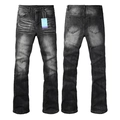 Dunkelgraue Herren-Bootcut-Jeans mit Waschung und Whisker-Effekt, Vorder- und Rückseite - S / Dunkelgrau