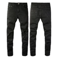 Slim fit black ripped denim jeans featuring American street style with washed details - EU 38 / Black Distressed Style (8586)
