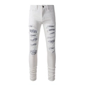 Weiße Slim Fit Jeans mit blauen Paisley-Flicken und modischen Ripped-Denim-Details - EU 28 / Weiß
