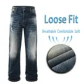 Heren jeans met wijde rechte pijpen in donkerblauw met vintage wassing en snorre-effect - EU 30 / Donkerblauw Whisker Wassing (301)