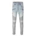 Jean moto slim pour homme en bleu clair avec empiècements plissés et poches zippées - EU 36 / Bleu clair