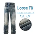 Heren jeans met losse rechte pijpen in blauw, gewassen denim met klassieke textuur - EU 30 / Klassiek Middenblauw Wassing (302)