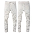 Jeans bianchi slim fit da uomo con dettagli usurati, strappi e classico design a 5 tasche - EU 28 / Bianco