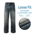 Donkerblauwe herenjeans met rechte pijpen, losse pasvorm en ademende zachte stof - EU 30 / Donkerblauw Versleten Wassing (303)