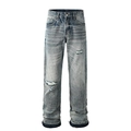 Jeans in denim lavato azzurro retrò a gamba dritta con dettagli strappati sulle ginocchia - EU 33 / Azzurro