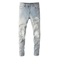 Jeans slim blu chiaro con strappi e toppe slavate in stile vintage per uomo - EU 28 / Blu