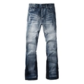 Men's retro washed denim jeans with slim flare fit and trendy patchwork hem design - Retro Color Block (9327)