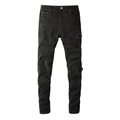Vaqueros negros slim para hombre con rotos y parches acanalados estilo urbano - EU 29 / Negro