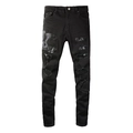 Slim fit black distressed jeans with cobra embroidery and faux crocodile patches - EU 28 / Black
