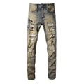 Jeans slim vintage da uomo con ricamo a serpente e dettagli strappati alla moda - EU 28 / Blu