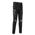 Schmale schwarze Herrenjeans mit Schlangenstickerei und modischen Destroyed-Effekten - EU 28 / Schwarz
