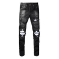Jean slim noir pour homme, délavé vintage avec détails de déchirures aux genoux - EU 38 / Gris Foncé (1343)