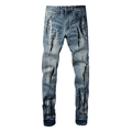 Slim Fit Herrenjeans in Blau mit schwarzem und weißem Farbspritzer-Design - EU 28 / Dunkelblau