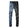Biker-Jeans für Herren mit asymmetrischem blau-schwarzem Design und Kniefalten - EU 28 / Blau Schwarz Patchwork (1053)
