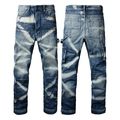 Retro-Cargo-Jeans in Flachlage mit weißem Kreuz-Sprühmuster und mehreren Seitentaschen - EU 28 / Blau