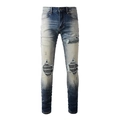 Blaue Herren-Skinny-Jeans mit modischen Rissen, Strassbesatz und trendigem Stacked-Fit-Design - EU 28 / Gewaschenes Blau