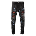 Jeans neri slim uomo con toppe rosse, strappi e schizzi di vernice stile graffiti - EU 29 / Nero
