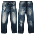 Vintage Herrenjeans in Dunkelblau mit geradem Bein, Vorder- und Rückansicht gezeigt - EU 30 / Hellblau