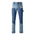 Jean évasé patchwork pour hommes en denim bleu clair et foncé avec bords effilochés - Style Charpentier Épissage Bleu (9307) / Taille 28
