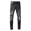 Jeans uomo slim fit grigio antracite lavato con dettagli strappati e toppe alla moda - EU 34 / Nero e Grigio