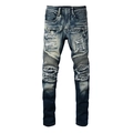 Slim Fit Biker-Jeans in Dunkelblau mit Falteneinsätzen und Reißverschluss-Details - EU 34 / Dunkelblau (1052)