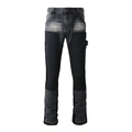 Jean évasé rétro noir pour hommes avec empiècements contrastés et renforts genoux - Style Charpentier Colorblock Noir Gris (9303) / Taille 32