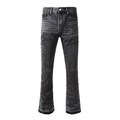 Jean évasé gris foncé délavé pour hommes avec effet vintage et ourlets effilochés - Style Micro-Évasé Gris Foncé (9305) / Taille 28