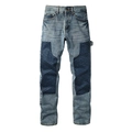 Retro herenjeans in lichtblauw met rechte pijpen, donkere patches en zilveren studs - EU 38 / Lichtblauw