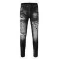 Jeans slim da uomo con schizzi di vernice graffiti ed effetto lavaggio invecchiato - EU 38 / Stile Nero Antracite Lavato Splatter Strappato (8905)