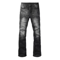 Men's dark gray flare jeans with heavy wash vintage whiskers and distressed finish - 34 / Bottoms / Dark Gray