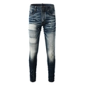 Jeans slim da uomo blu scuro con schizzi di graffiti bianchi e dettagli lavati usurati - EU 38 / Stile Blu Scuro Heavy Washed Splatter Baffi (6908)